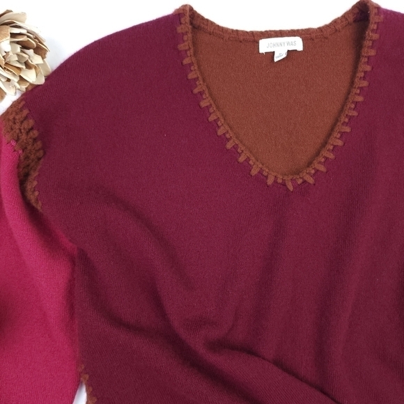 Johnny Was Cashmere Brown Red Sweater  Sz M - Picture 10 of 12